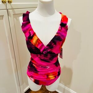 NWT: DKNY, Vibrant Pink Women's ONE PIECE Swimsuit, Size M